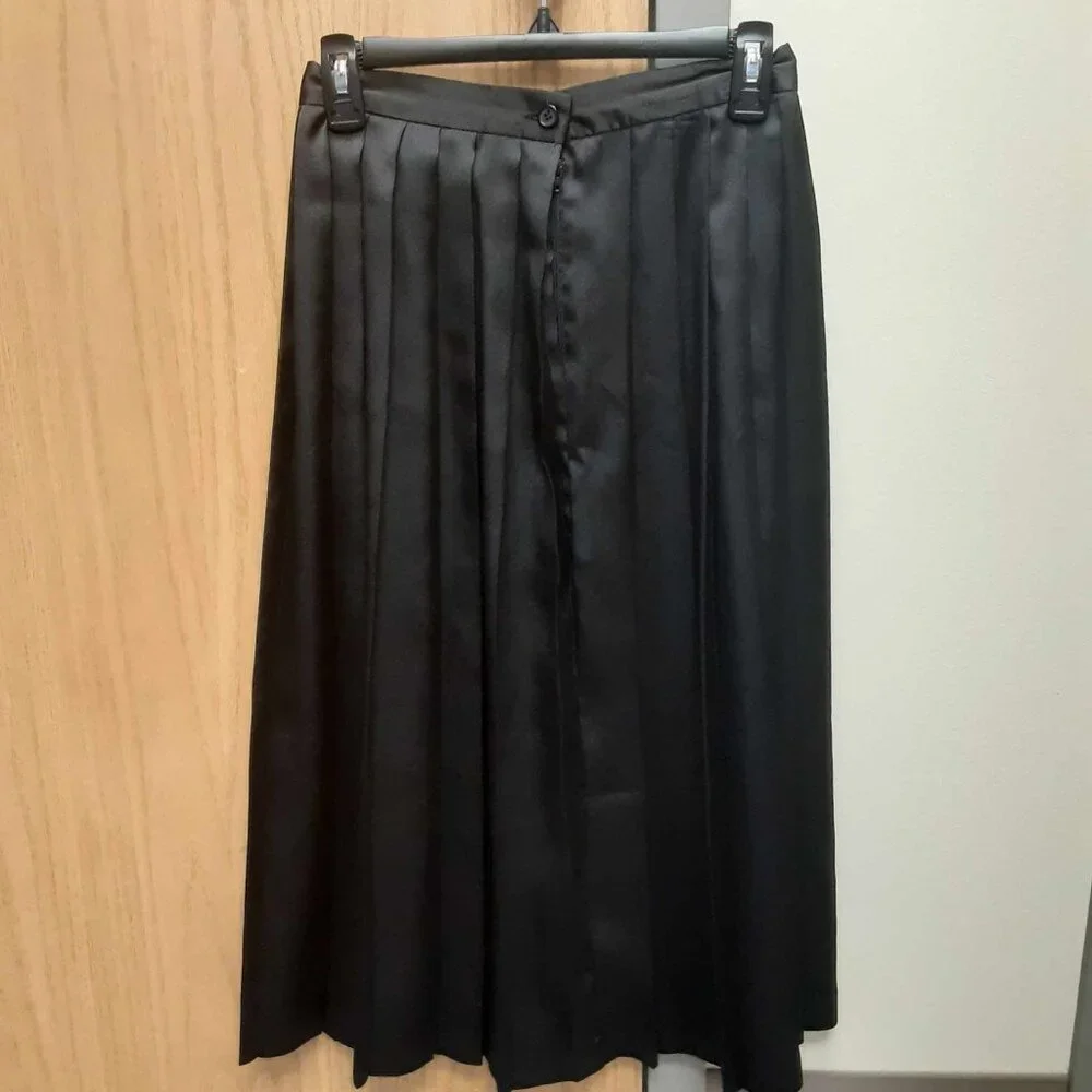 Vintage Via Sant Andrea Black Pleated High Waist Midi Skirt Size 10 - Picture 1 of 9